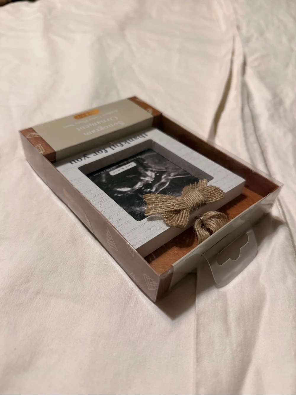 NIB kate & Milo Thankful For You Sonogram Ornament - Cream and Brown